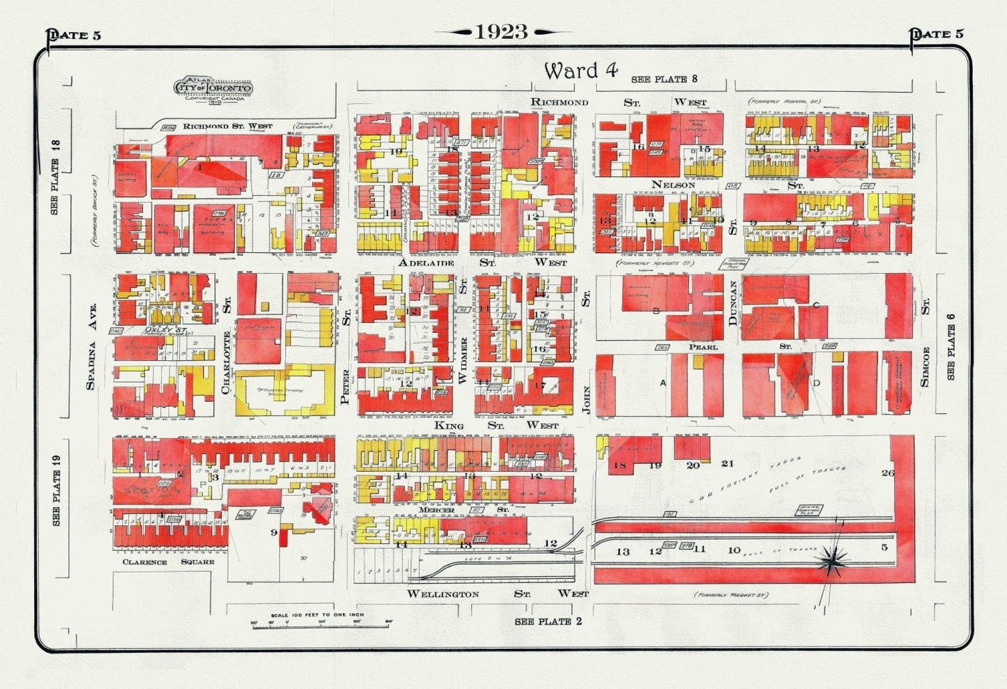 Plate 5, Toronto Downtown West, King & John Streets, 1923, Map on heavy cotton canvas,18x27in. approx. - The Map Chest