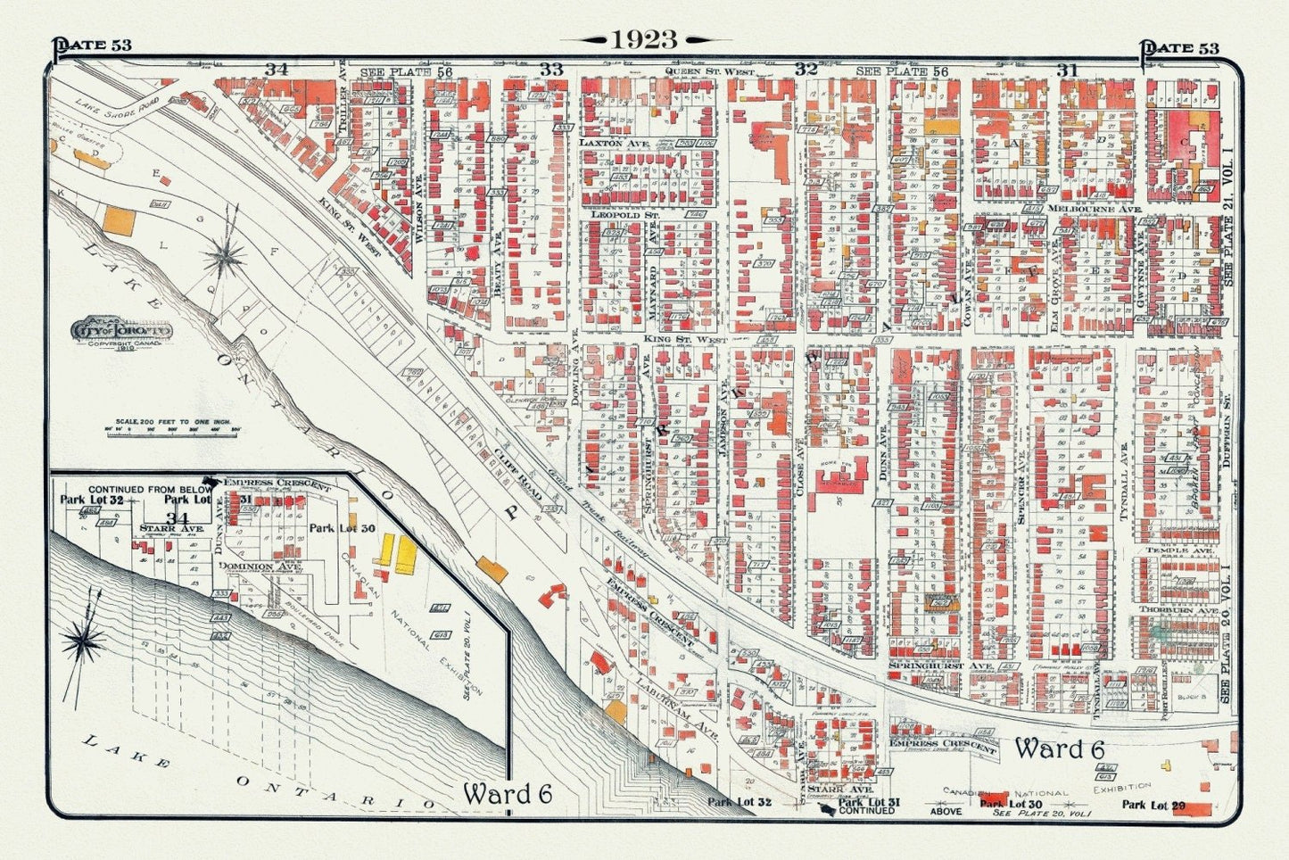 Plate 53, Toronto West, Parkdale South & West, 1923, Map on heavy cotton canvas, 18x27in. approx. - The Map Chest