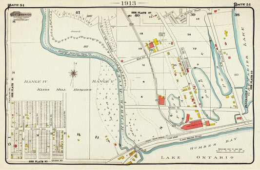 Plate 54, Toronto West, High Park, Swansea, 1913, map on heavy cotton canvas, 20 x 30" approx. - The Map Chest