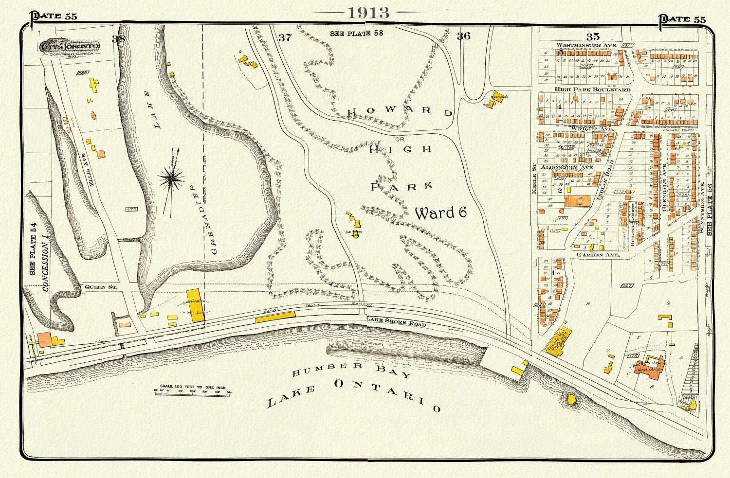 Plate 55 Toronto West, High Park South, 1913, map on heavy cotton canvas, 20 x 30" approx. - The Map Chest