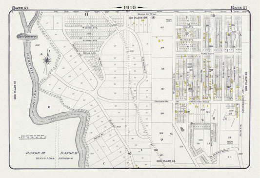 Plate 57, Toronto West, High Park West, South Kingsway & Swansea, 1910, map on heavy cotton canvas, 20 x 30" approx. - The Map Chest