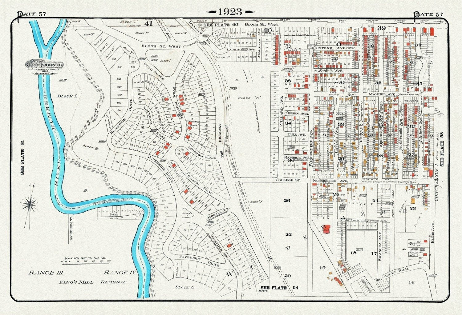 Plate 57, Toronto West, High Park West, South Kingsway & Swansea, 1923, Map on heavy cotton canvas, 18x27in. approx. - The Map Chest