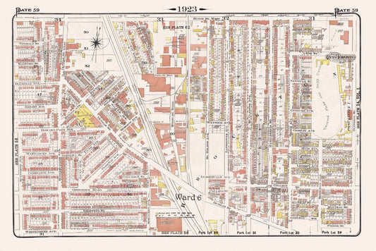 Plate 59, Toronto West, High Park East Side & Brockton, South of Bloor St., 1923, Map on heavy cotton canvas, 18x27in. approx. - The Map Chest