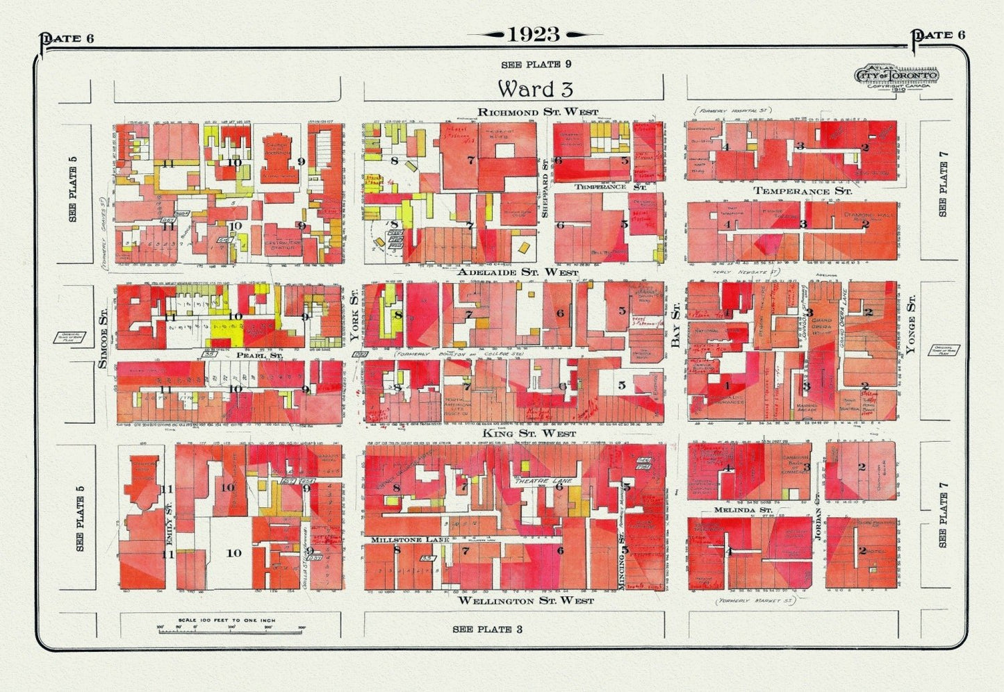 Plate 6, Toronto Downtown West, King & York Streets, 1923, Map on heavy cotton canvas,18x27in. approx. - The Map Chest