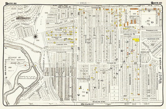 Plate 60, Toronto West, High Park, Bloor West Village North, 1913, map on heavy cotton canvas, 20 x 30" or 50 x 75cm. approx. - The Map Chest