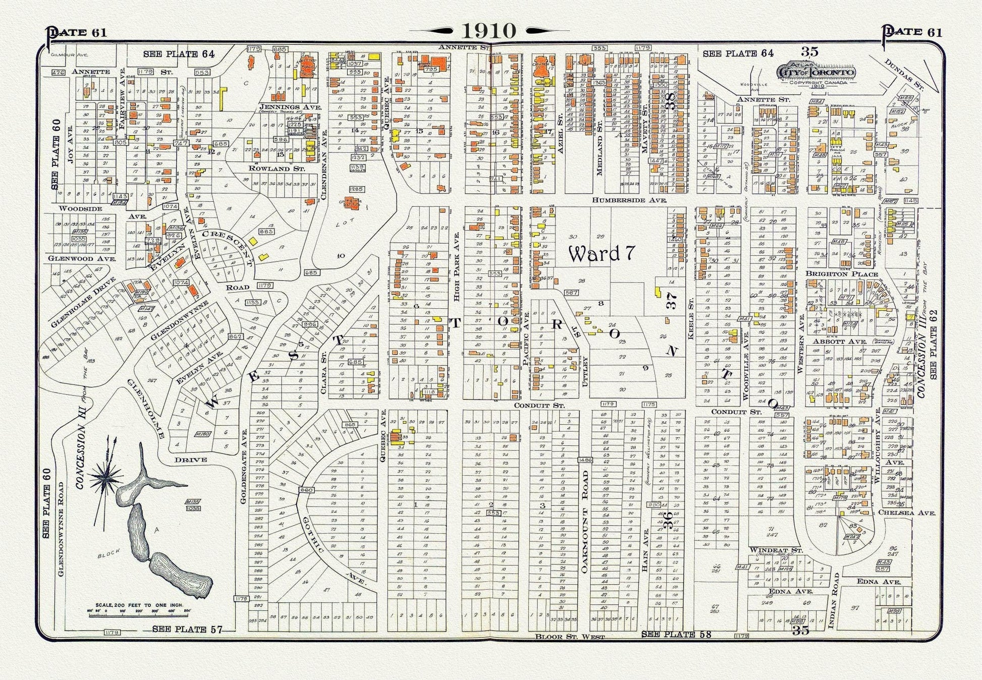 Plate 61, Toronto West, High Park North, 1910 , map on heavy cotton canvas, 20 x 30" approx. - The Map Chest
