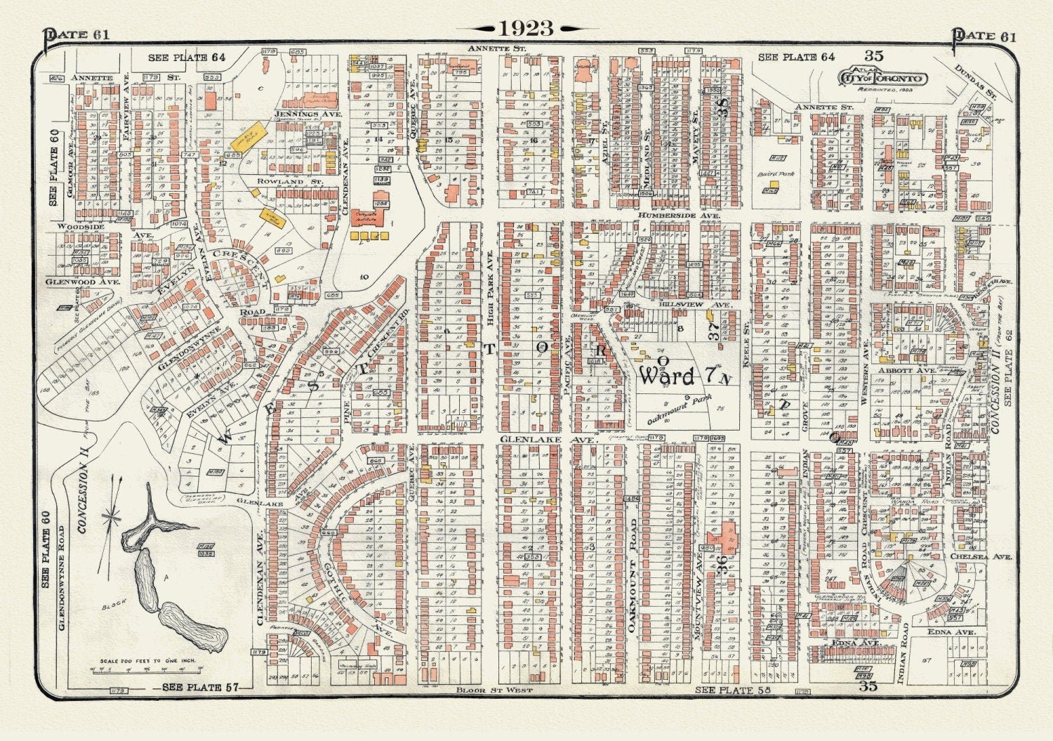 Plate 61, Toronto West, High Park North, 1923, Map on heavy cotton canvas, 18x27in. approx. - The Map Chest