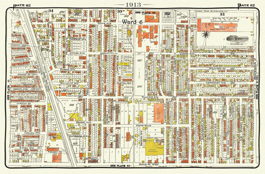 Plate 62, Toronto West, The Junction Triangle, 1913, map on heavy cotton canvas, 20 x 30" or 50 x 75cm. approx. - The Map Chest