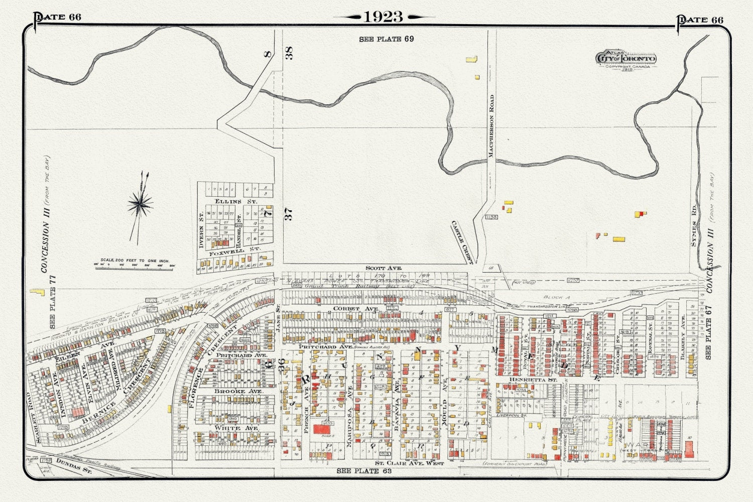Plate 66, Toronto West, Junction North, Runnymede & Black Creek, 1923, Map on heavy cotton canvas, 18x27in. approx. - The Map Chest