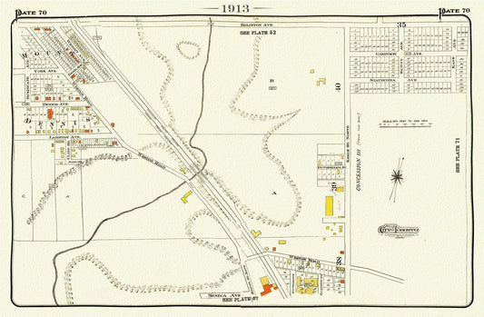 Plate 70, Toronto West, Junction North, Weston, 1913, map on heavy cotton canvas, 20 x 30" or 50 x 75cm. approx. - The Map Chest