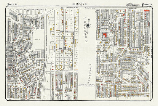 Plate 71, Toronto West North, Prospect Cemetery, 1923, Map on heavy cotton canvas, 18x27in. approx. - The Map Chest