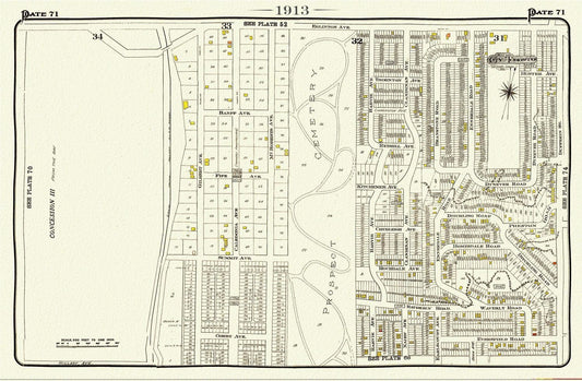 Plate 71, Toronto West, Prospect Cemetery, 1913, map on heavy cotton canvas, 20 x 30" or 50 x 75cm. approx. - The Map Chest