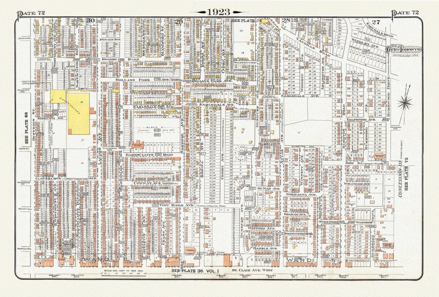 Plate 72, Toronto, North West, Wychwood, 1923, Map on heavy cotton canvas, 18x27in. approx. - The Map Chest