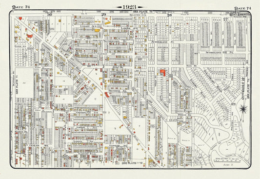 Plate 74, Toronto Uptown West, Vaughan Road to Eglinton, 1923, Map on heavy cotton canvas, 18x27in. approx. - The Map Chest