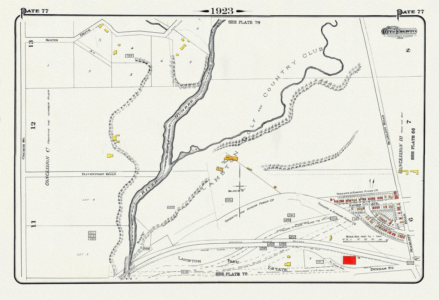 Plate 77, Toronto West and North, Lambton, 1923, Map on heavy cotton canvas, 18x27in. approx. - The Map Chest
