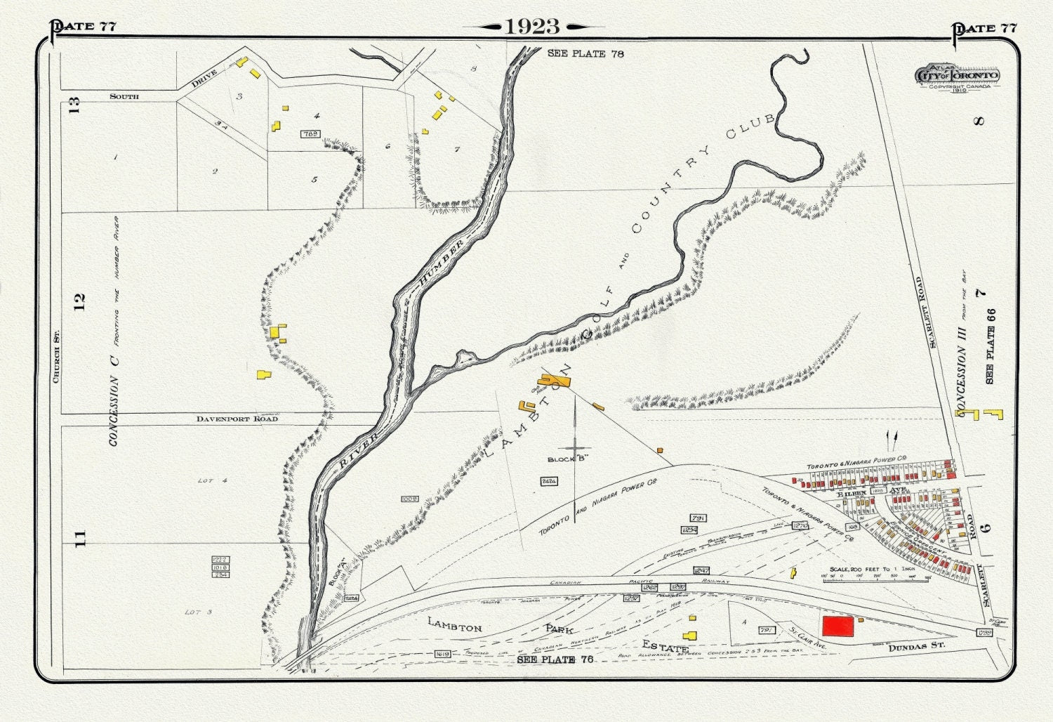 Plate 77, Toronto West and North, Lambton, 1923, Map on heavy cotton canvas, 18x27in. approx. - The Map Chest