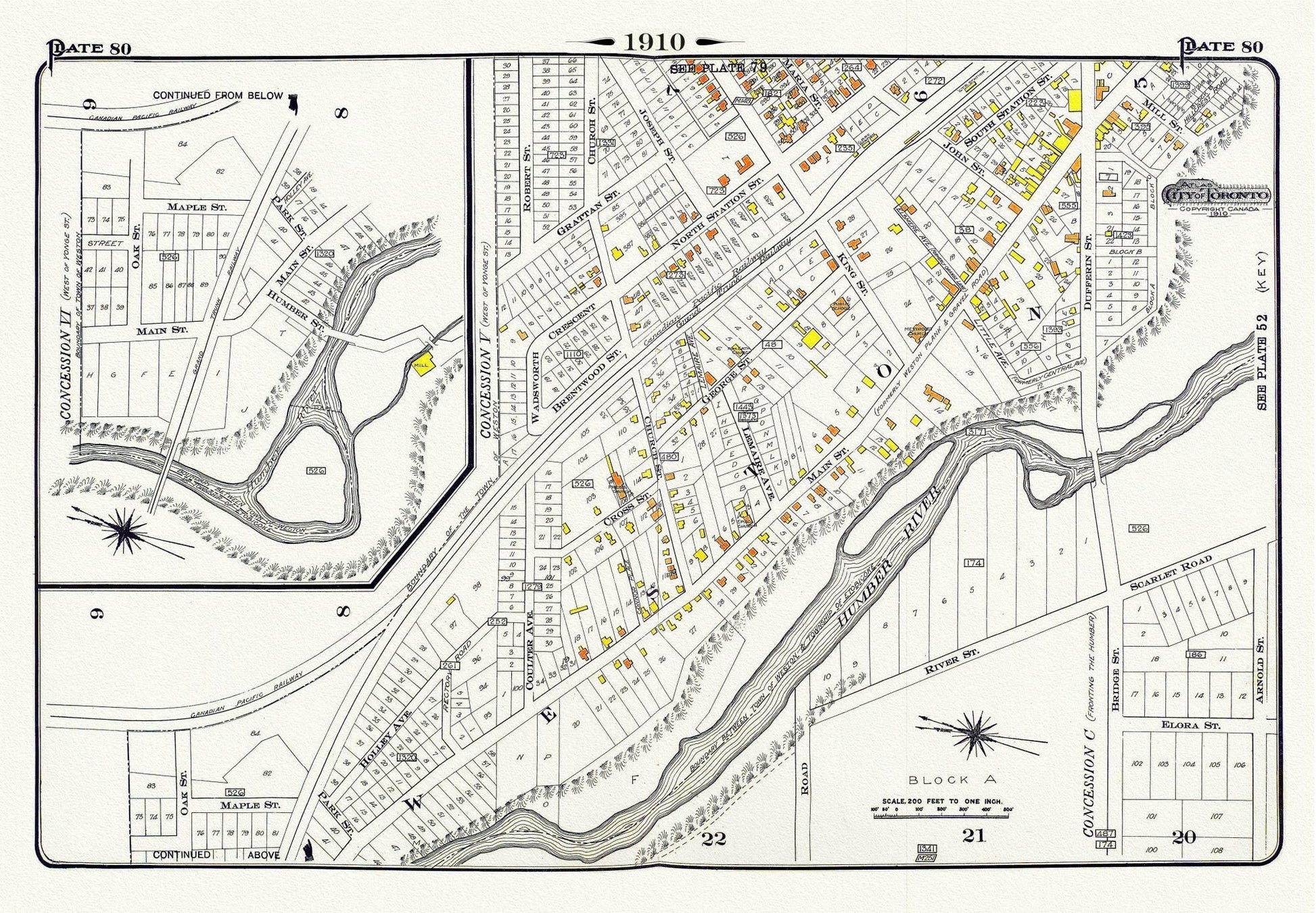 Plate 80, Toronto North and West, Weston, 1910, map on heavy cotton canvas, 20 x 30" approx. - The Map Chest