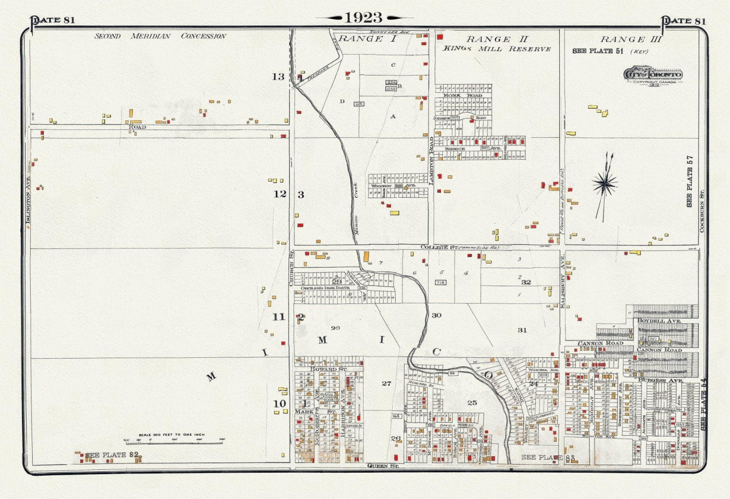 Plate 81, Toronto West, Mimico & Etobicoke, Kingsway, 1923, Map on heavy cotton canvas, 18x27in. approx. - The Map Chest