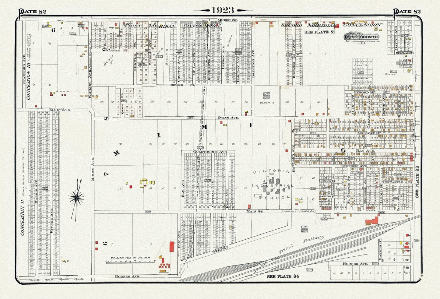 Plate 82, Toronto West, Mimico, 1923, Map on heavy cotton canvas, 18x27in. approx. - The Map Chest