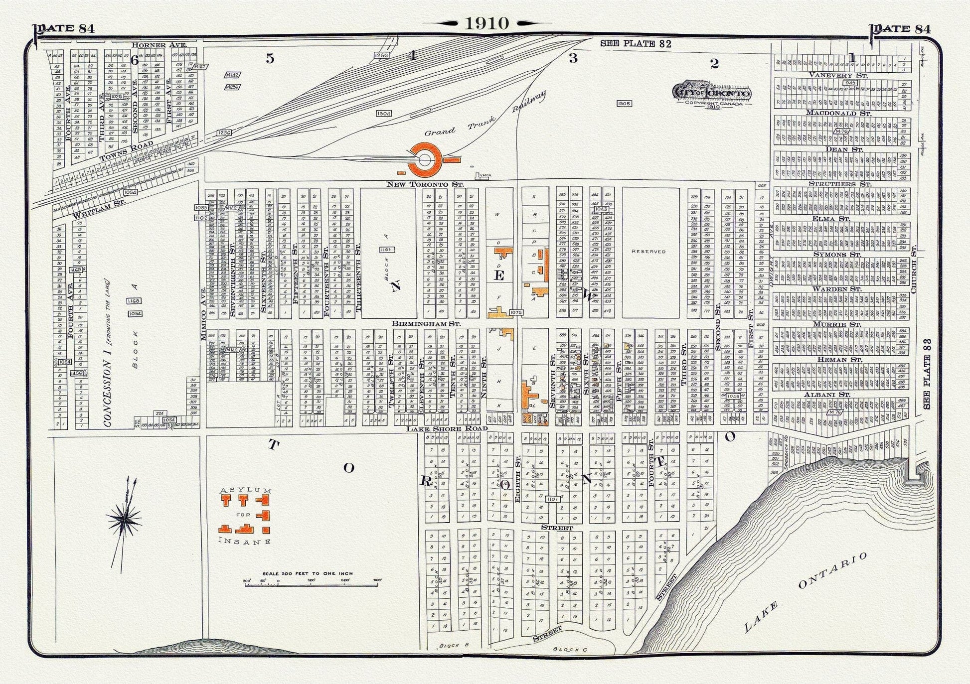 Plate 84, Toronto West, New Toronto, 1910, map on heavy cotton canvas, 20 x 30" approx. - The Map Chest
