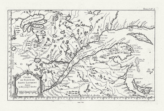 Quebec: Bellin, Cours du Fleuve de Saint Laurent, Depuis la Mer Jusque a Quebec, 1764, map on heavy cotton canvas, 22x27" approx. - The Map Chest