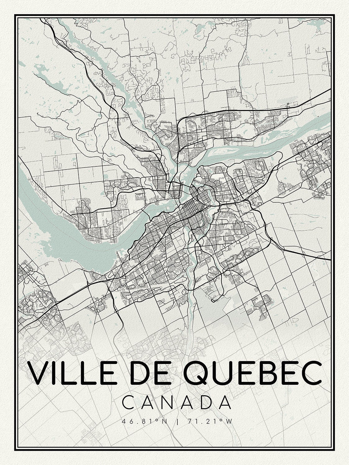 Quebec City, A Modern Map, on heavy cotton canvas, 45 x 65 cm, 18 x 24" approx. - The Map Chest