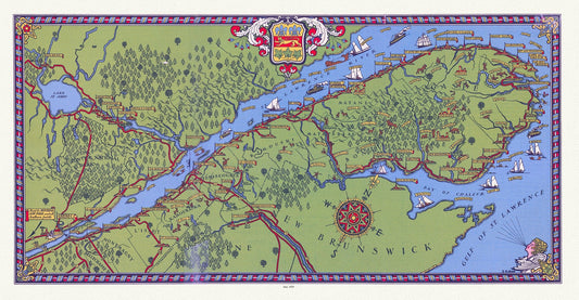 Quebec: Tourist map of Gaspé Peninsula and vicinity, 1929 , map on heavy cotton canvas, 22x27" approx. - The Map Chest