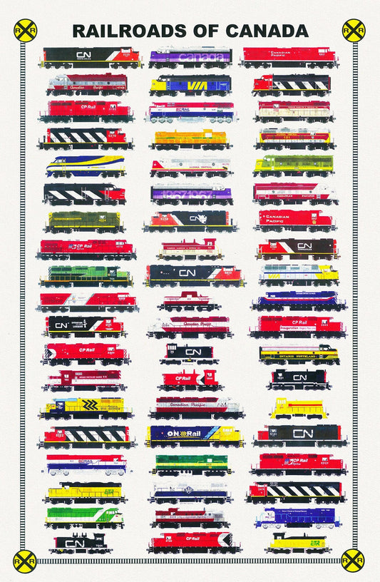 Rail Roads of Canada, A modern Illustration on heavy cotton canvas, 45 x 65 cm, 18 x 24" approx. - The Map Chest