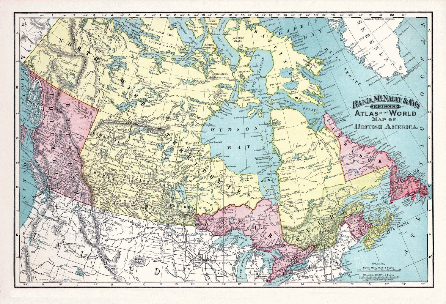 Rand, McNally & Co., British America (Canada), 1892, map on heavy cotton canvas, 22x27" approx. - The Map Chest