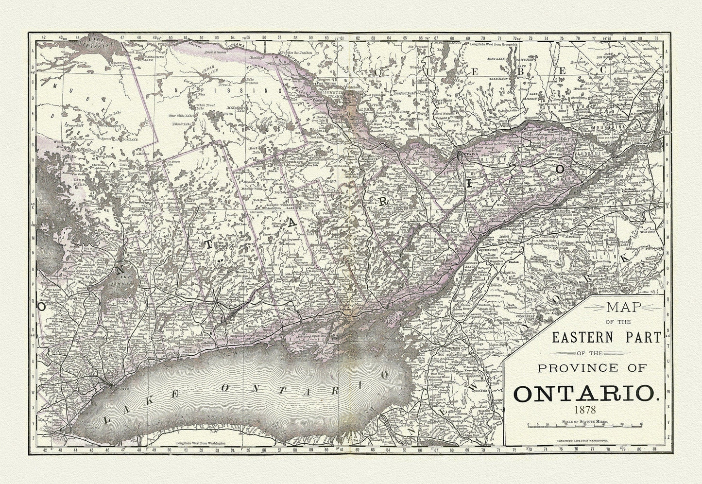 Rand, McNally & Co., Eastern Part of the Province of Ontario, 1878, map on heavy cotton canvas, 22x27" approx. - The Map Chest