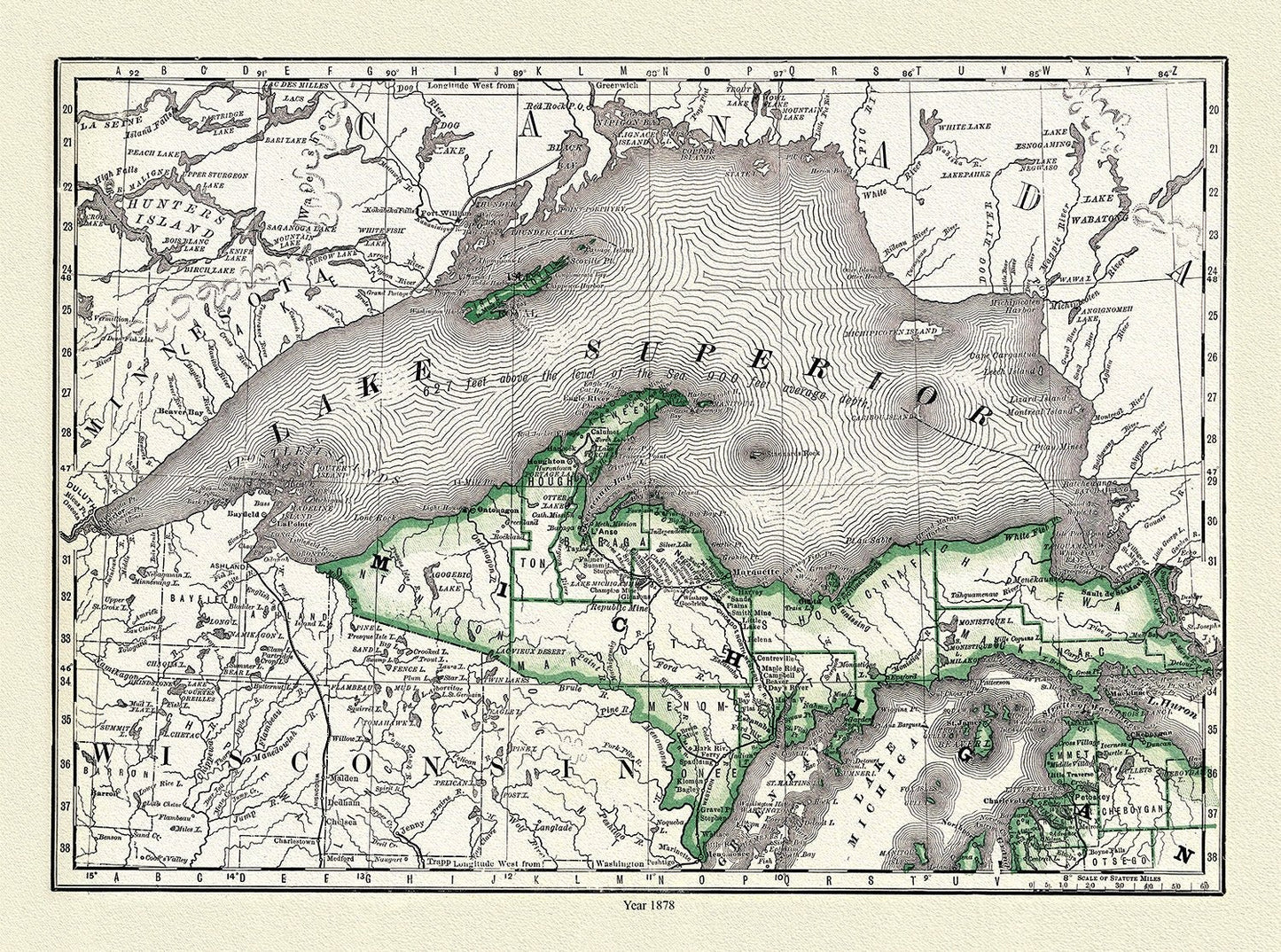 Rand, McNally & Co., Lake Superior and Northern Michigan, 1878, - The Map Chest