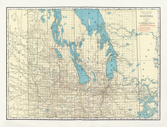 Rand McNally & Company, Commercial Atlas, Manitoba, 1924 , map on heavy cotton canvas, 22x27" approx. - The Map Chest