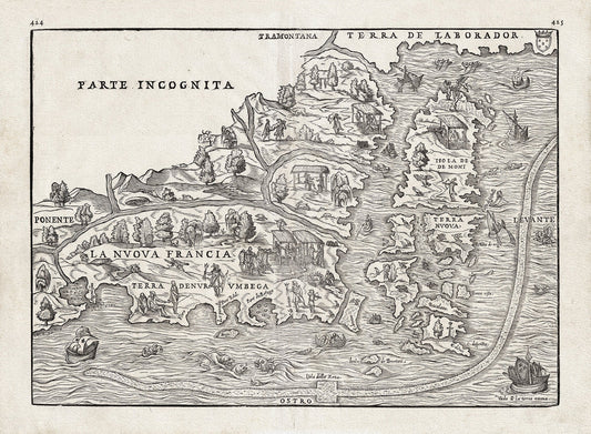 Rasmusio, La Terra Nuova, 1556, on heavy cotton canvas, approx.22x27" - The Map Chest