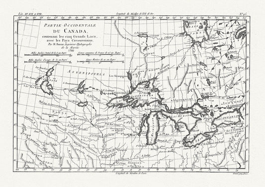 Raynall et Bonne, Partie Occidentale Du Canada, 1780, map on heavy cotton canvas, 50 x 70cm, 20 x 27" approx. - The Map Chest
