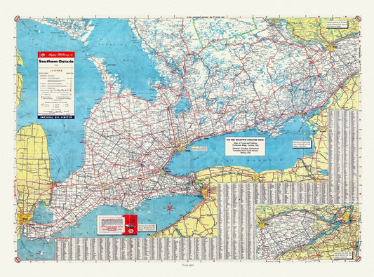 Road Map of Southern Ontario, 1955 , map on heavy cotton canvas, 22x27" approx. - The Map Chest
