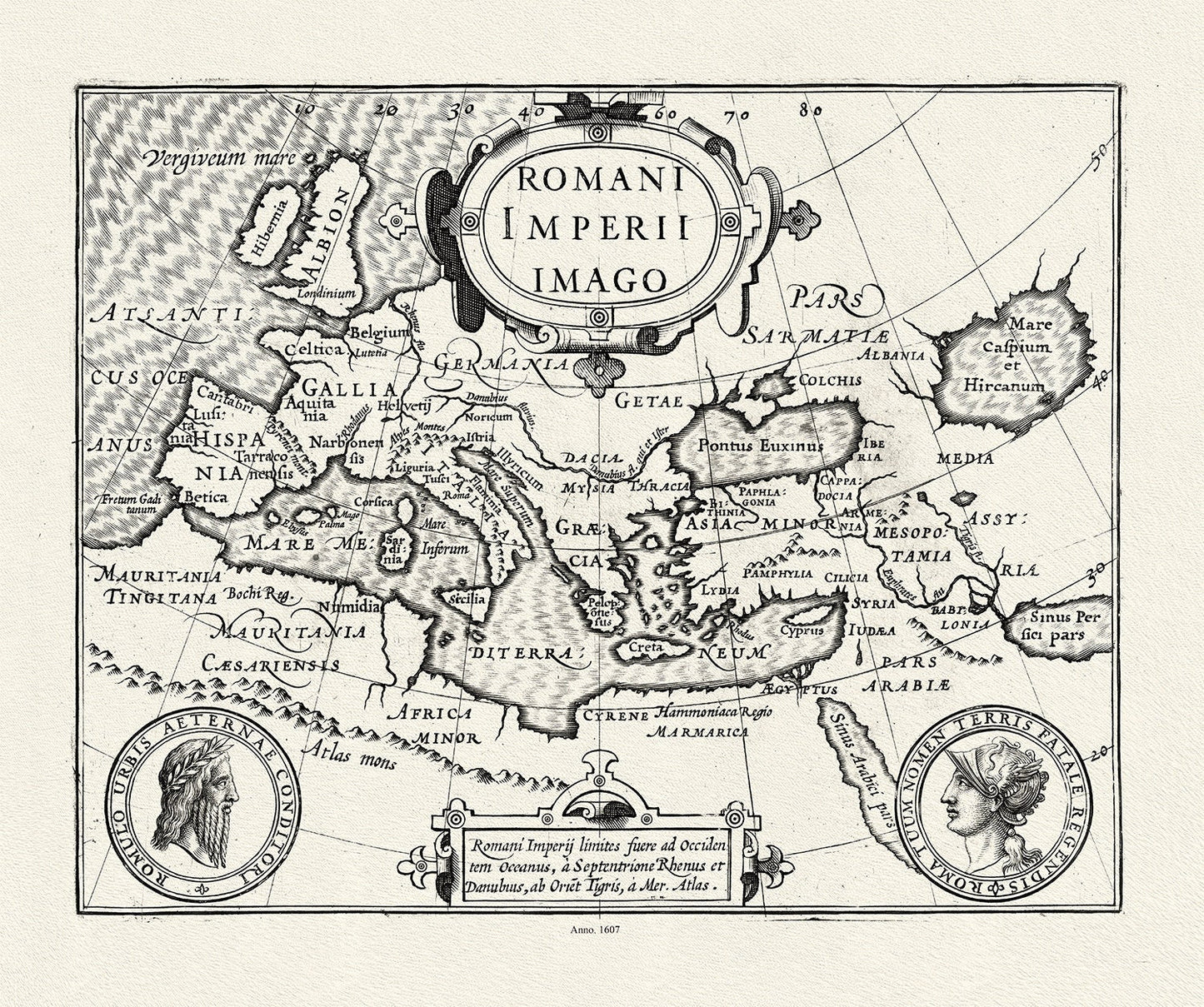 Romani Imperii Imago, 1607, (The Roman Empire), map on heavy cotton canvas, 22x27" approx. - The Map Chest
