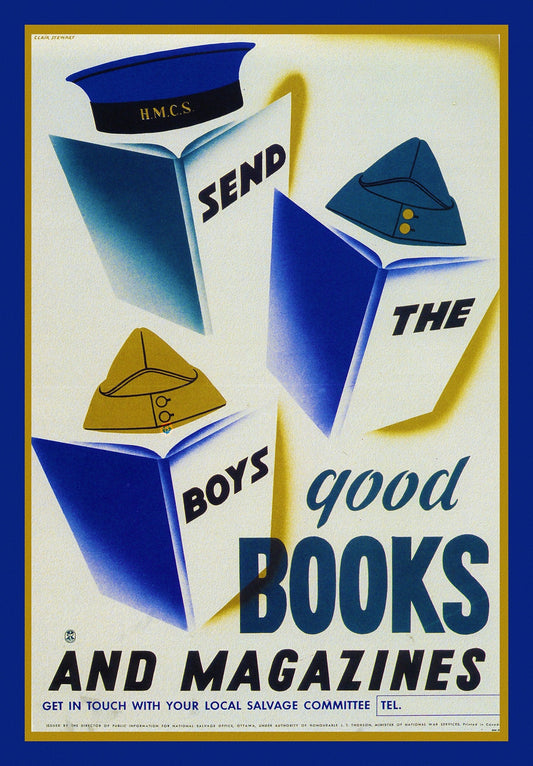 Send the Boys Good Books, 1915, vintage war poster on durable cotton canvas, 50 x 70 cm, 20 x 25" approx. - The Map Chest