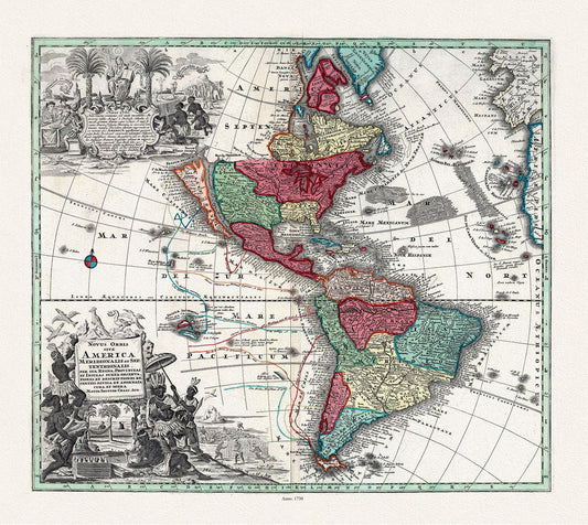 Seutter, Novis Orbis sive America, 1730, map on durable cotton canvas, 50 x 70 cm, 20 x 25" approx. - The Map Chest