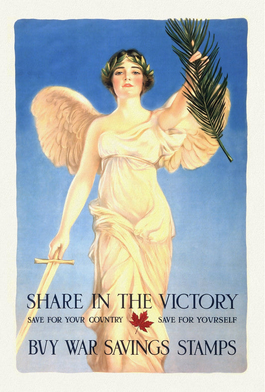 Share in the Victory, Save for your Country, Save for Yourself, Buy War Savings Stamps , war poster on heavy cotton canvas, 20 x 25" - The Map Chest