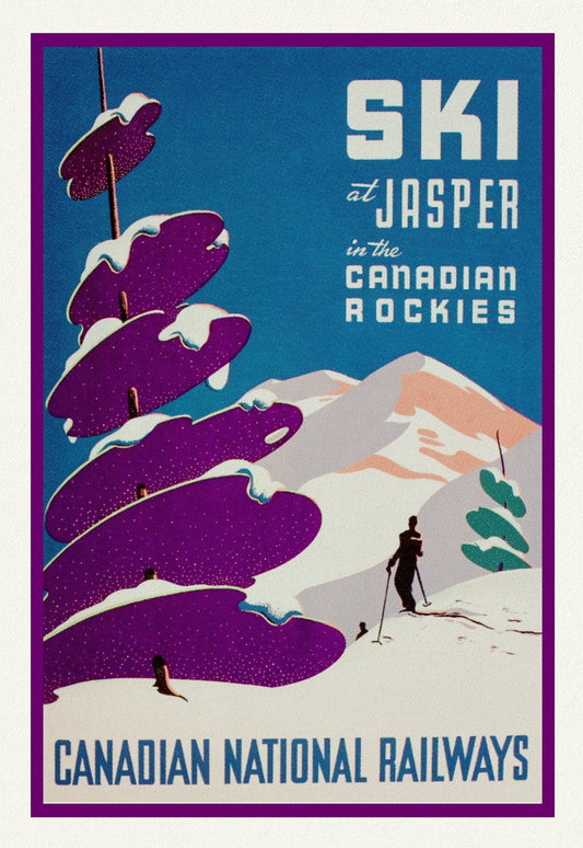 Ski at Jasper, Canadian National Railways, travel poster on heavy cotton canvas, 20x25" approx. - The Map Chest