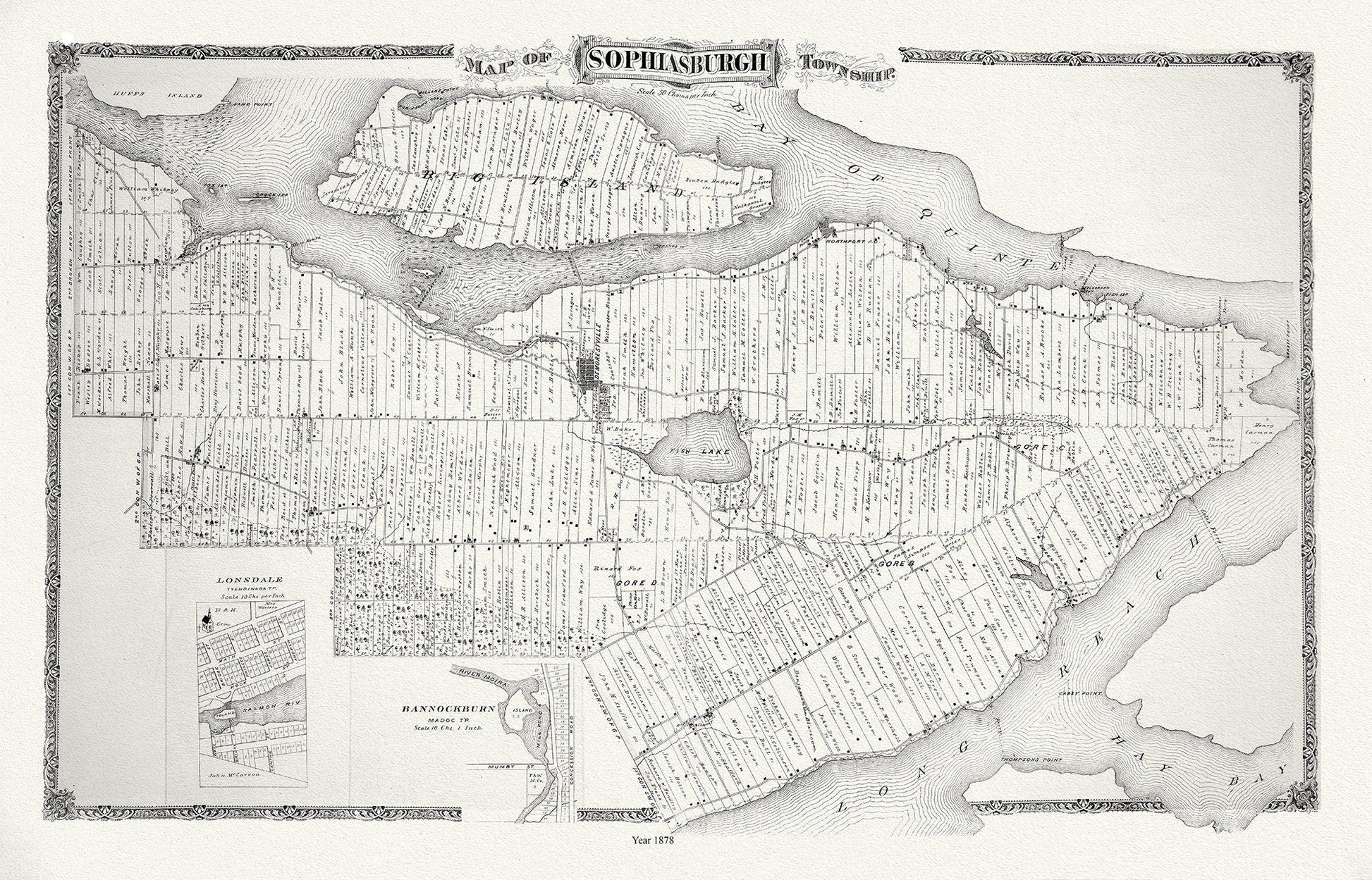 Sophiasburgh Township, Ont., 1878 , map on durable cotton canvas, 50 x 70 cm, 20 x 25" approx. - The Map Chest