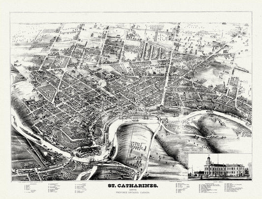 St. Catharines, Ont., A birdseye View, 1878, map on durable cotton canvas, 50 x 70 cm, 20 x 25" approx. - The Map Chest