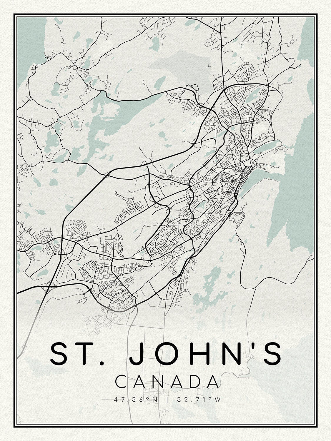 St Johns, Newfoundland, A Modern Map on heavy cotton canvas, 45 x 65 cm, 18 x 24" approx. - The Map Chest