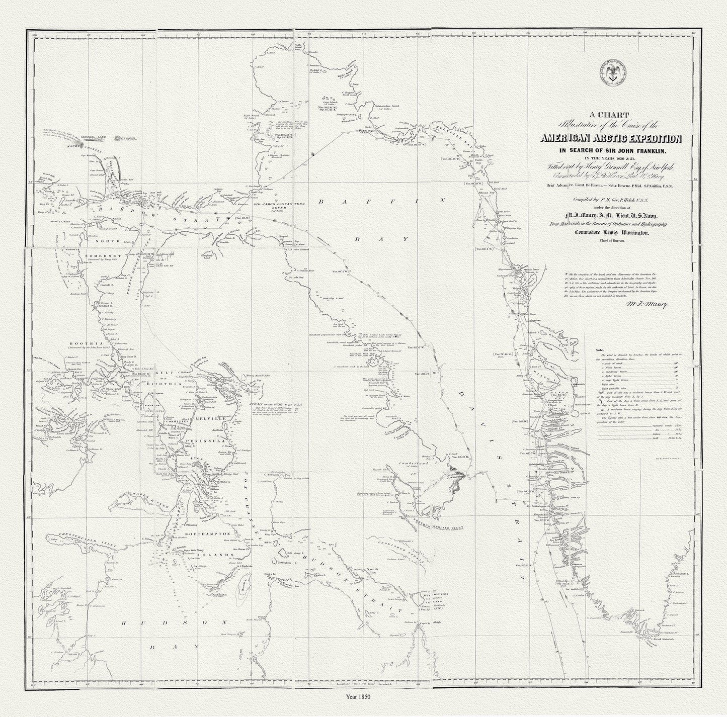 The Franklin Expedition, 1850, map on durable cotton canvas, 50 x 70 cm, 20 x 25" approx. - The Map Chest