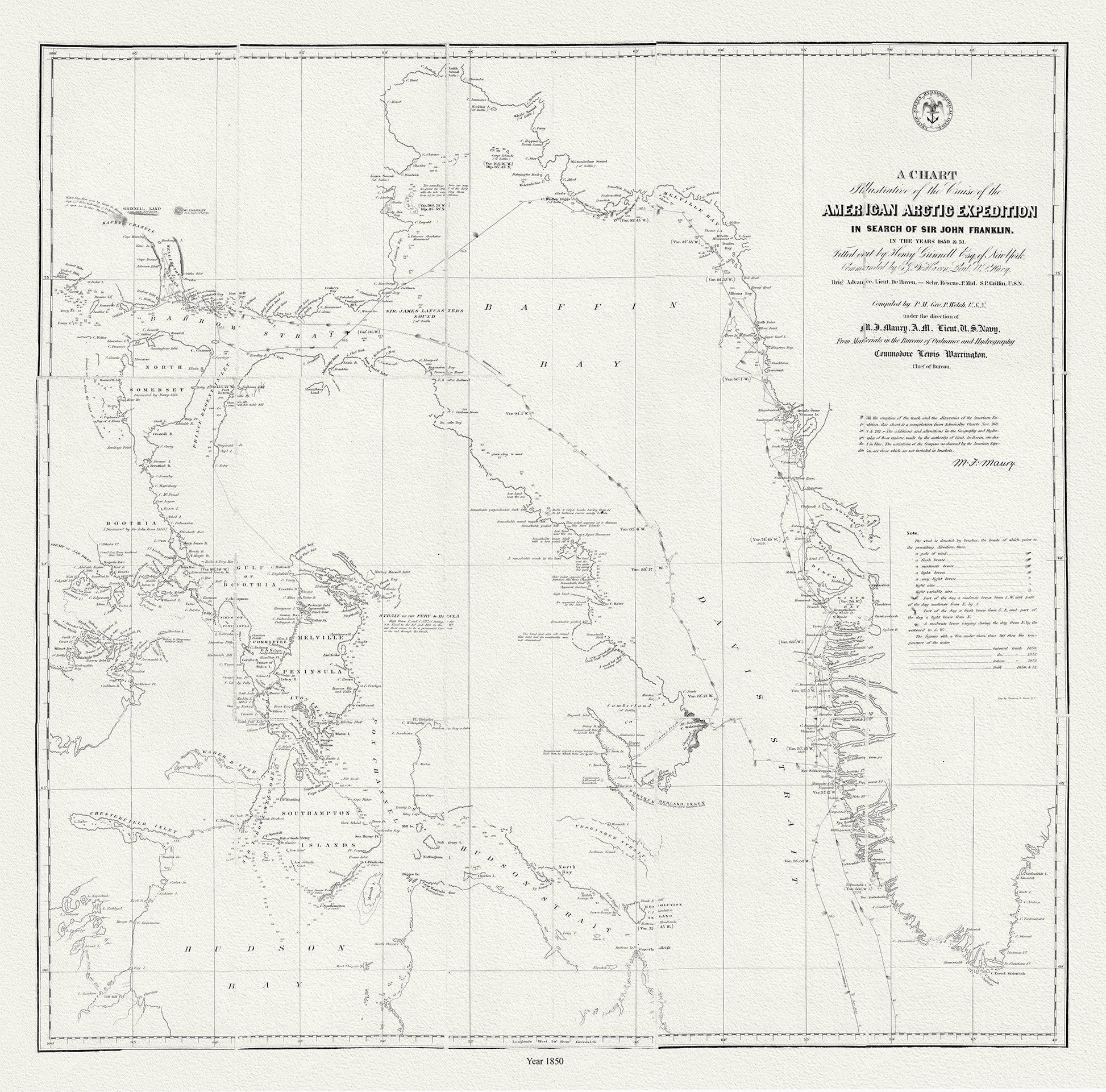 The Franklin Expedition, 1850, map on durable cotton canvas, 50 x 70 cm, 20 x 25" approx. - The Map Chest