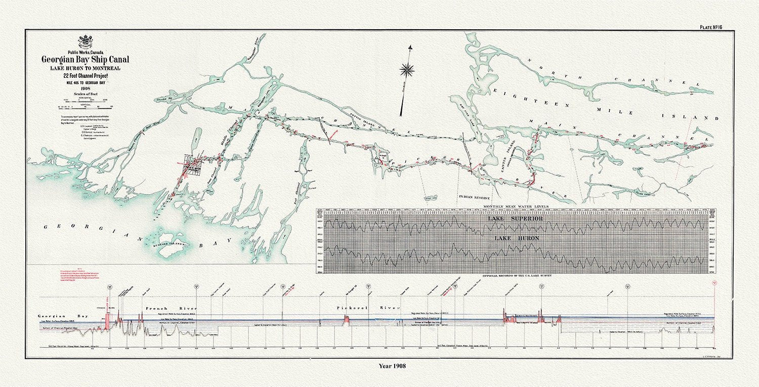 The Georgian Bay Ship Canal from Lake Huron to Montreal, 1908 - The Map Chest