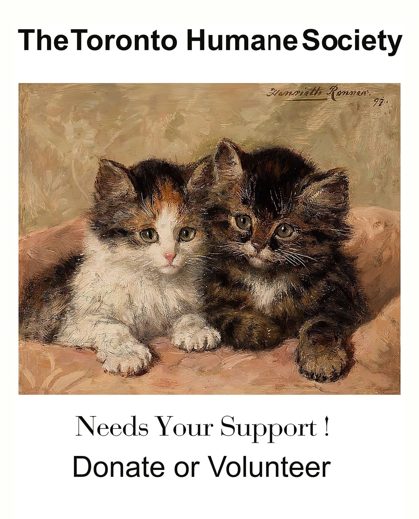 The Toronto Humane Society, Needs Your Support!, Ver. IX, vintage print on canvas, 50 x 70 cm, 20 x 25" approx. - The Map Chest