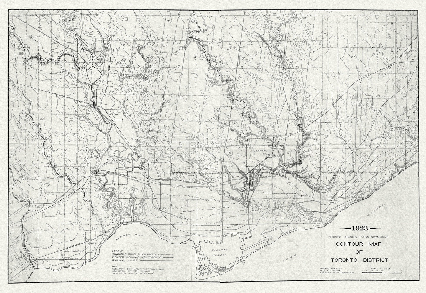 Toronto: Contour Map , 1923 , map on heavy cotton canvas, 22x27" approx. - The Map Chest