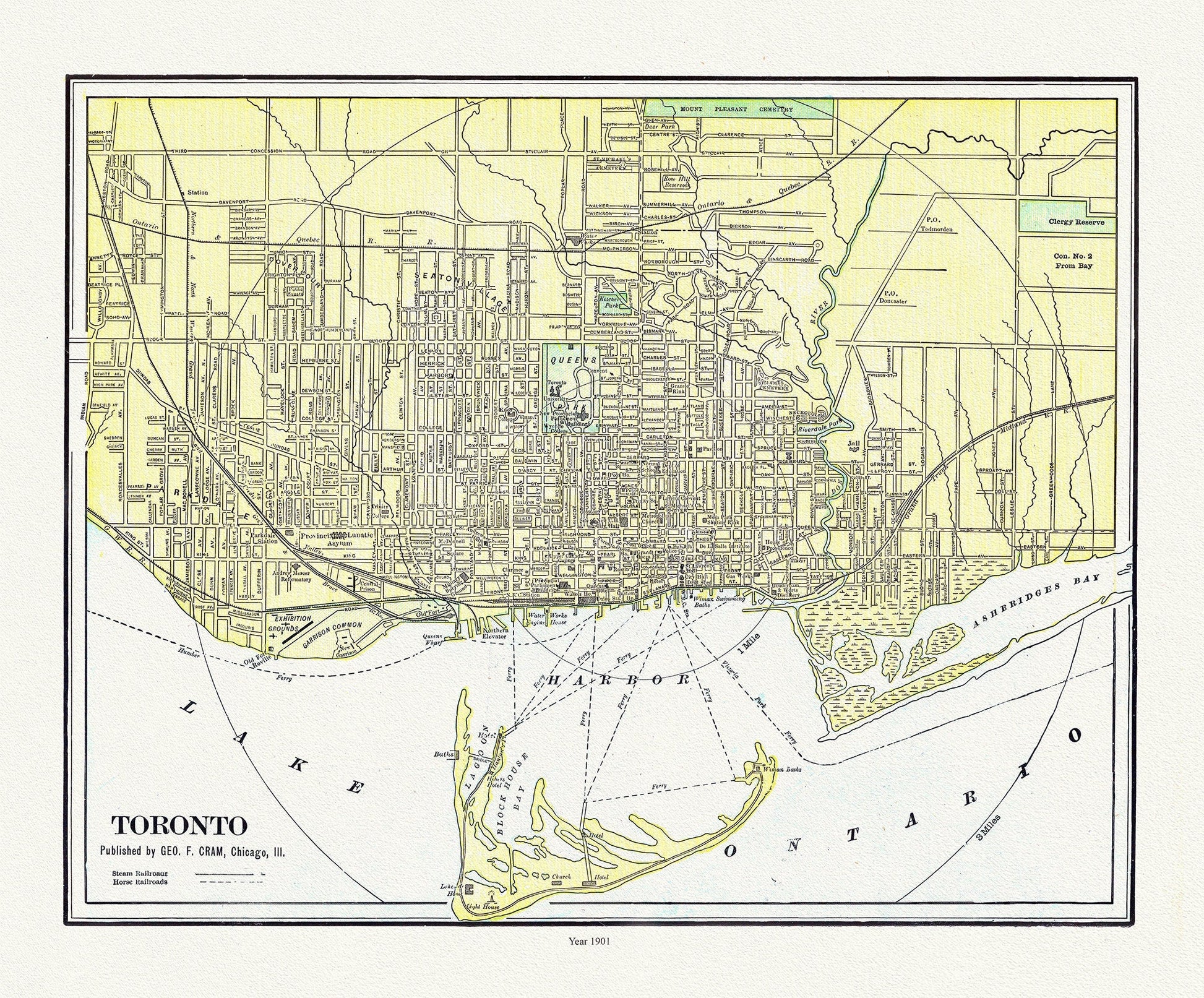 Toronto: Cram et Murray, 1901 , map on heavy cotton canvas, 22x27" approx. - The Map Chest