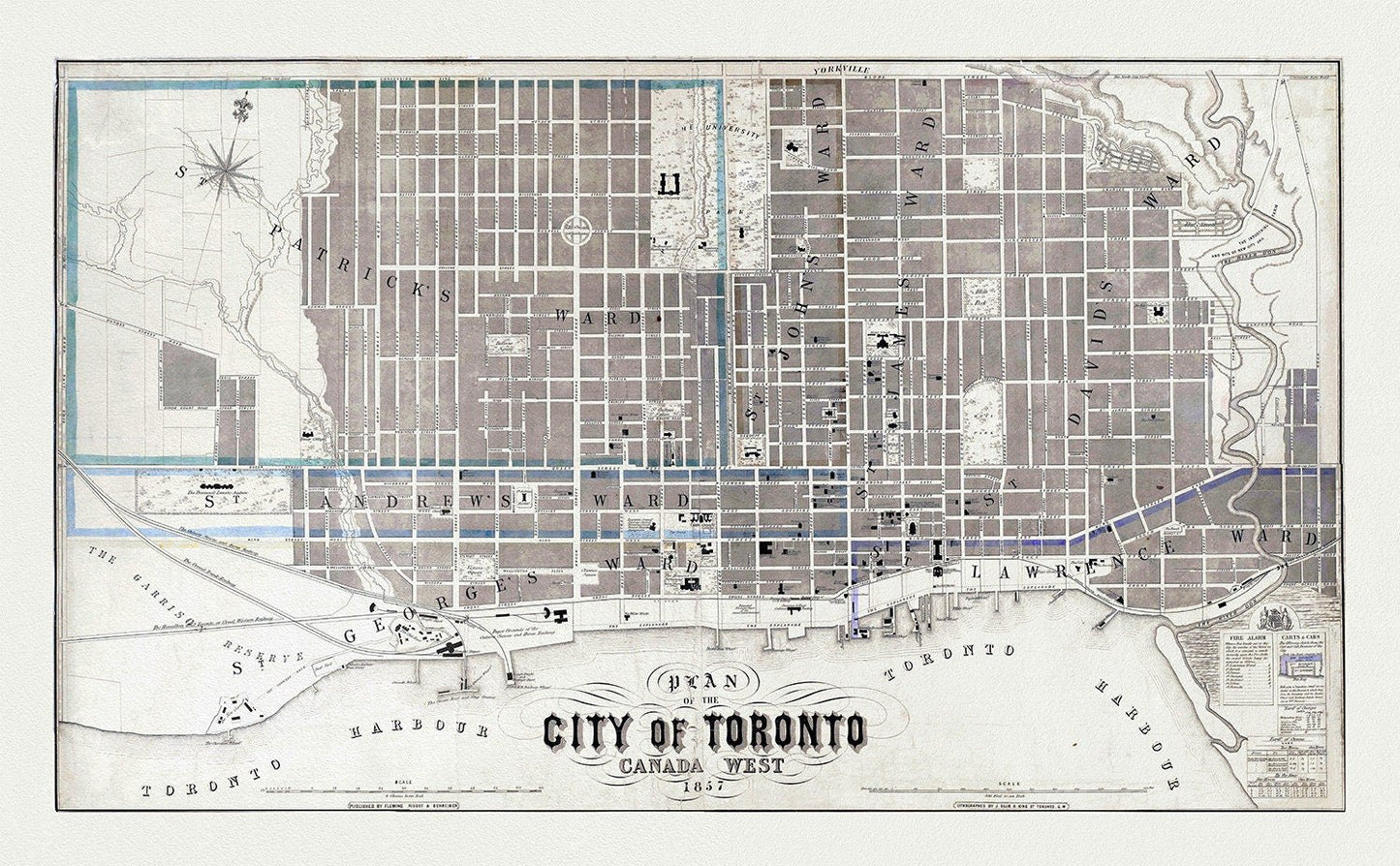 Toronto: Fleming, Plan of the City of Toronto, Canada West, 1857 , map on heavy cotton canvas, 22x27" approx. - The Map Chest